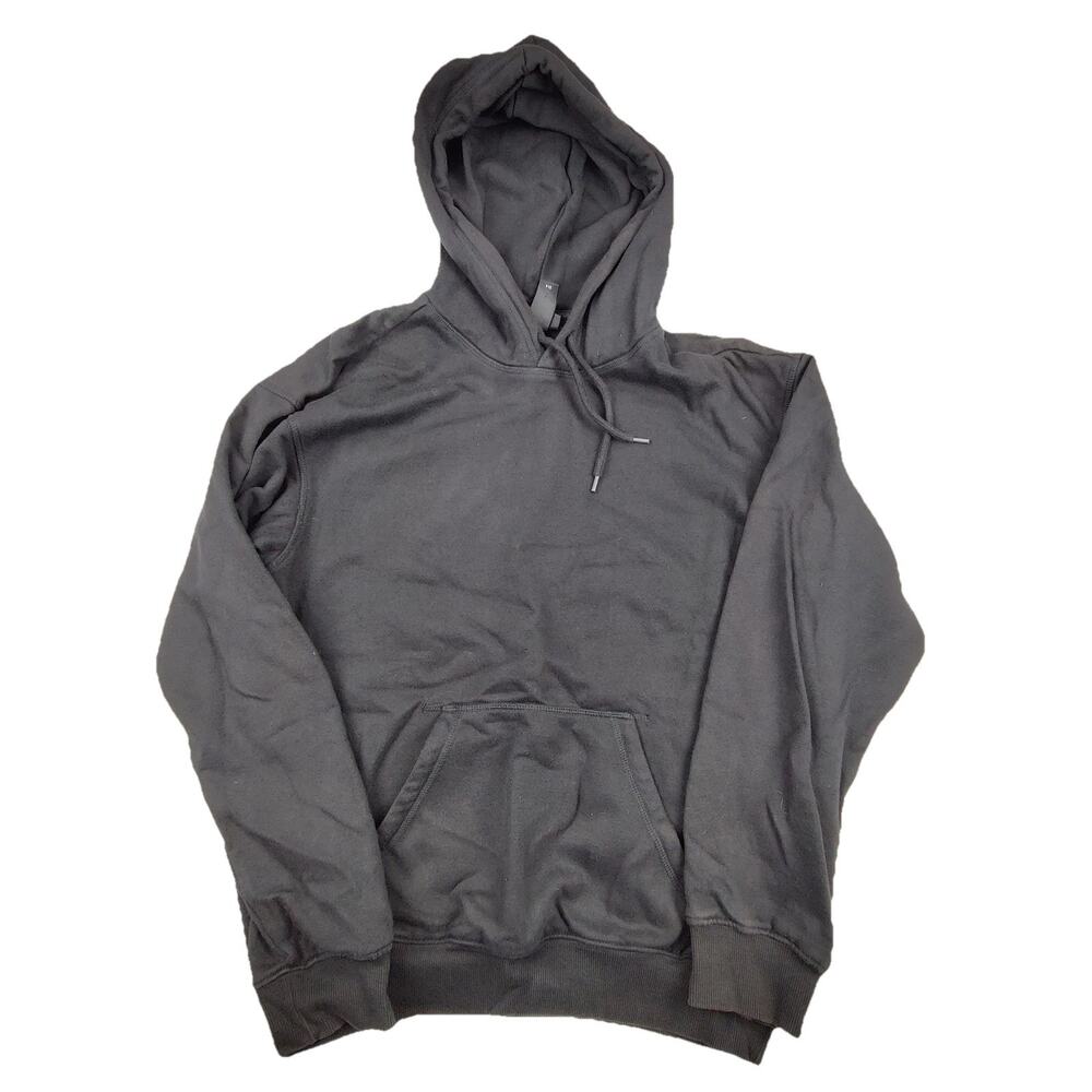 H&M Hoodie Mens XS Black Fleece Relaxed Fit Kangaroo Pocket Pullover Sweatshirt